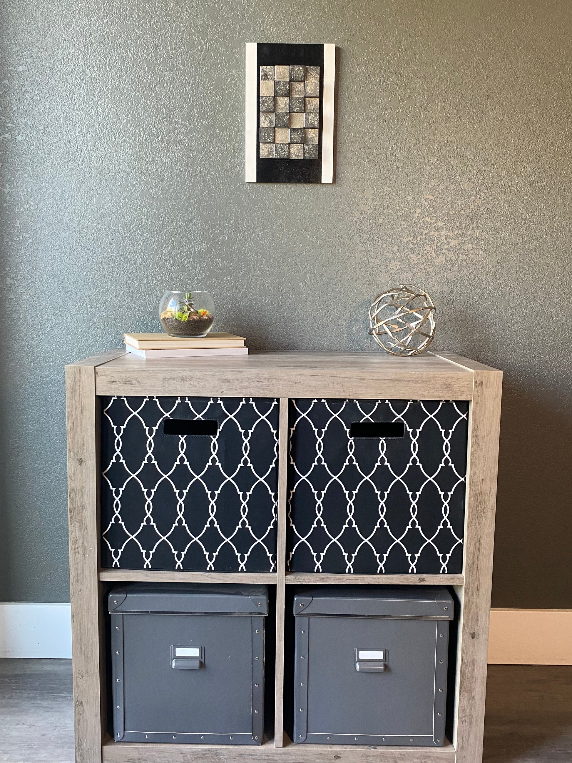 Front view of memorial wall art showing textured black stripe and handcrafted white frame