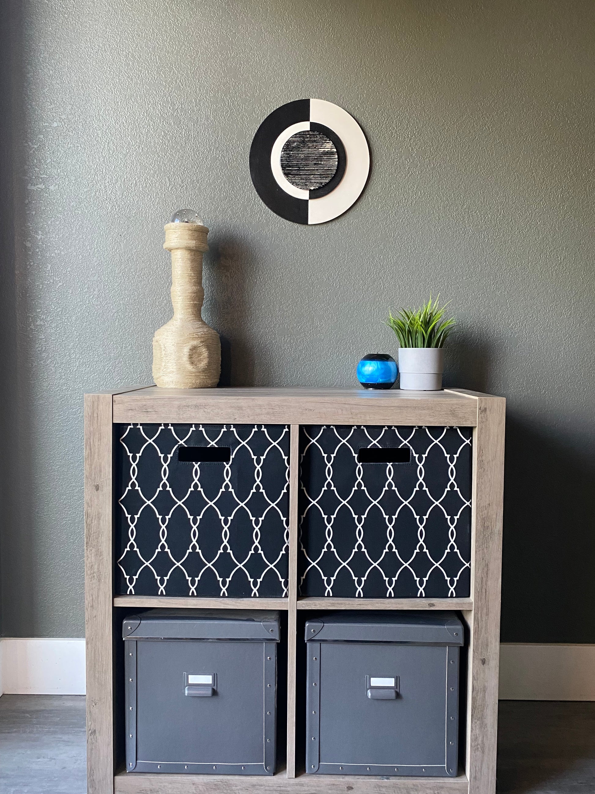 Yin yang cremation ash memorial wall art with round glass design on black and white frames