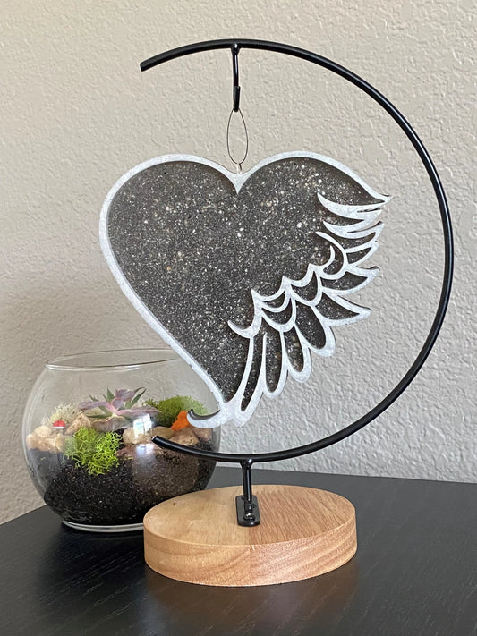 Memorial Ash Heart Wing with stand and plant