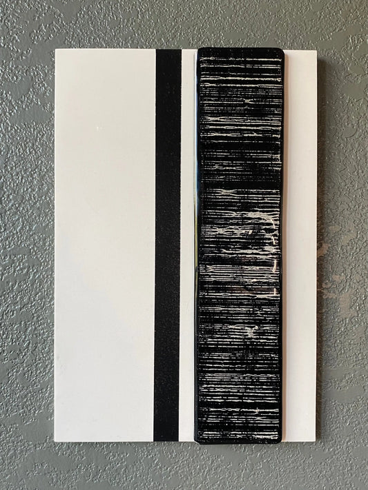 Striped cremation ash memorial wall art with flowing glass stripes on white frame and vertical black accent